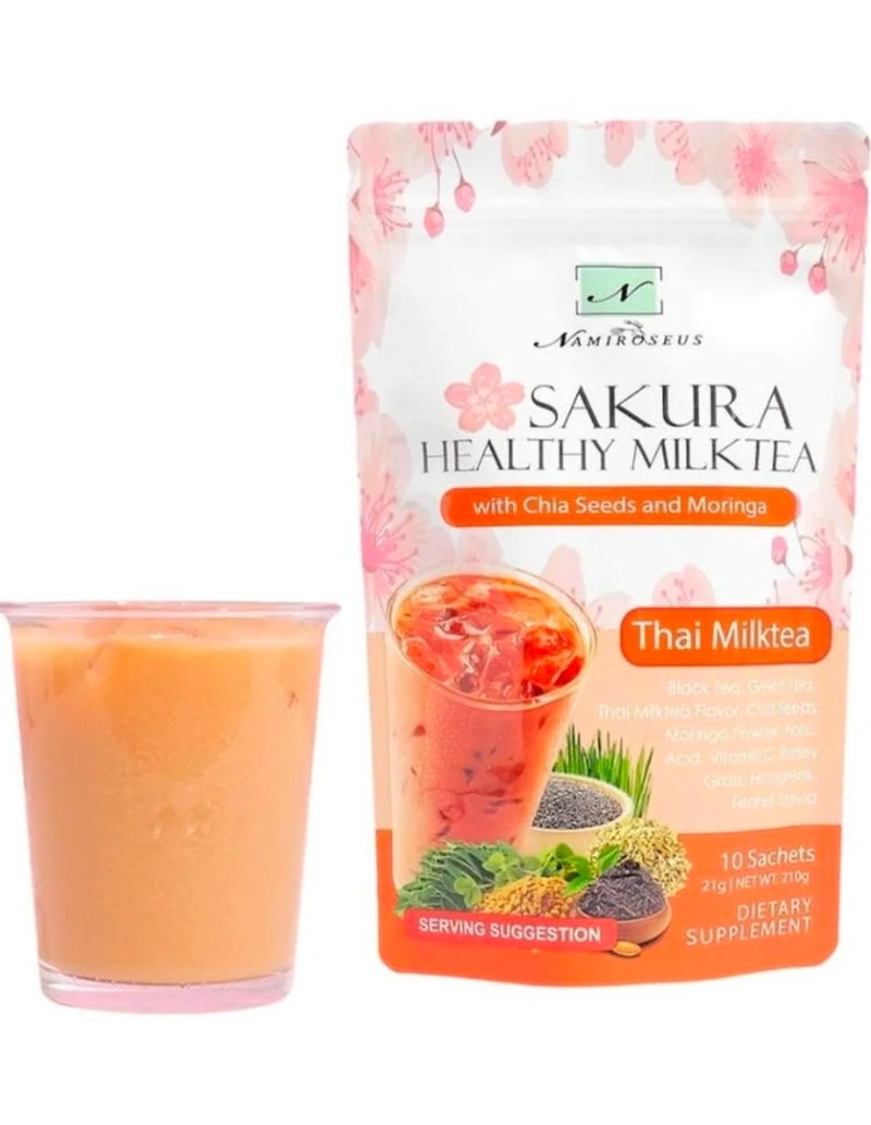 NAMIROSEUS Namirocious Sakura Healthy Milk Tea with Chia Seeds and Moringa, 10 Sachets of 21g/210g - Image 2