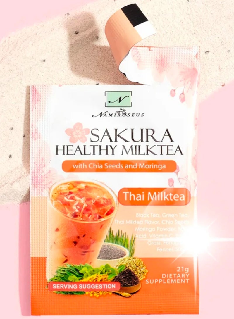 NAMIROSEUS Namirocious Sakura Healthy Milk Tea with Chia Seeds and Moringa, 10 Sachets of 21g/210g - Image 3