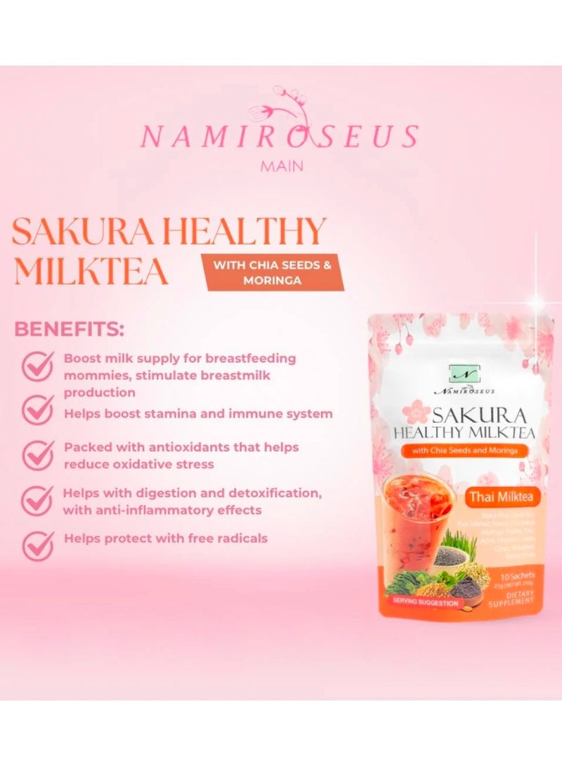 NAMIROSEUS Namirocious Sakura Healthy Milk Tea with Chia Seeds and Moringa, 10 Sachets of 21g/210g - Image 4