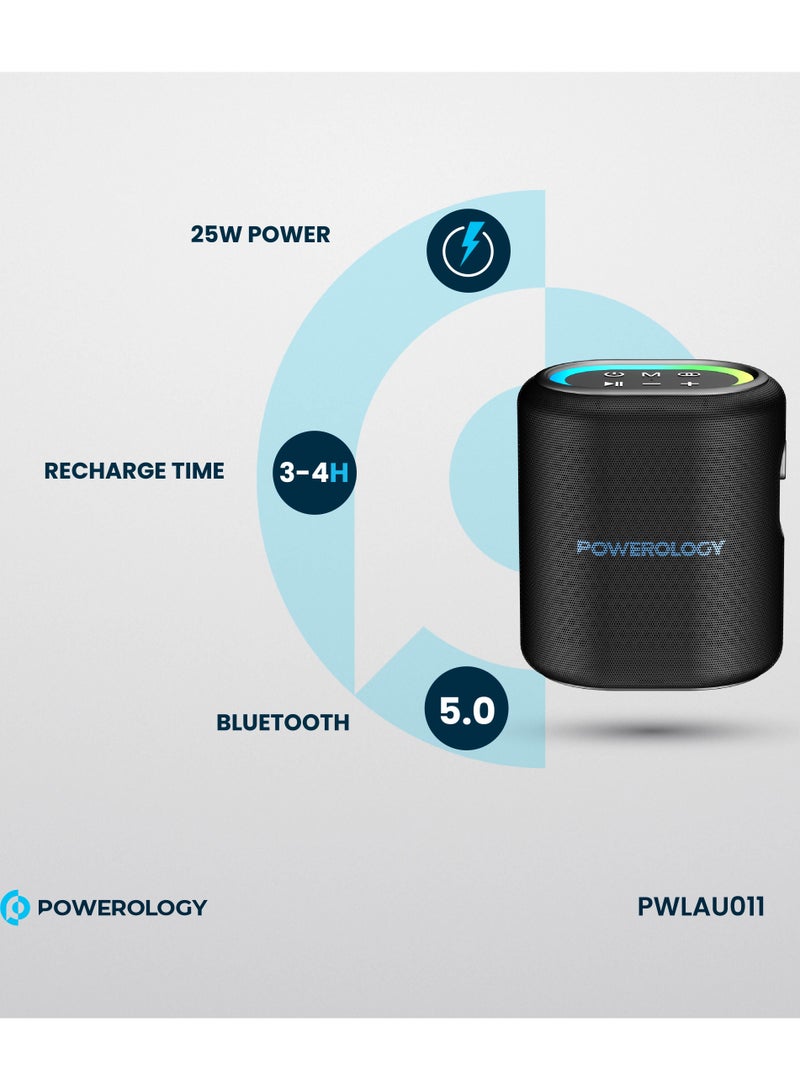 Powerology TWS Portable Loud Speaker 20W / RGB Light / Powerful Driver / Wireless Speaker - Black  - Image 3