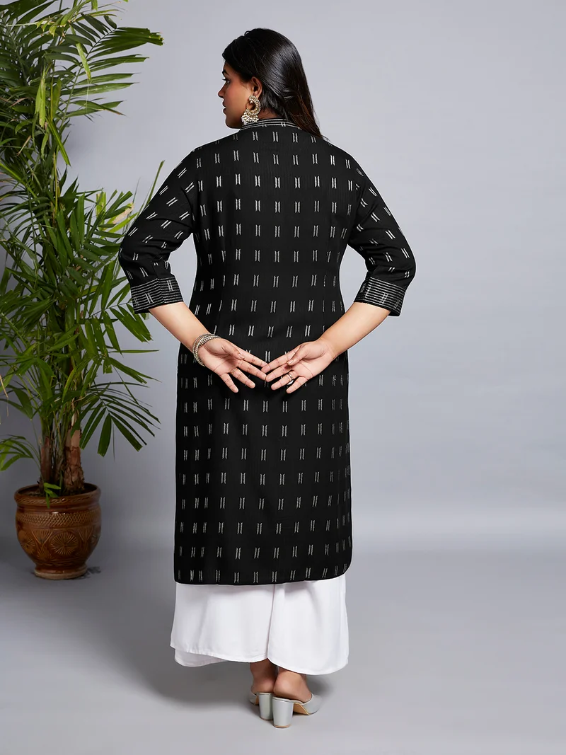 globus Gloplus Women Mandarin Collar Zari Detail Woven Design Straight Plus Size Workwear Kurta