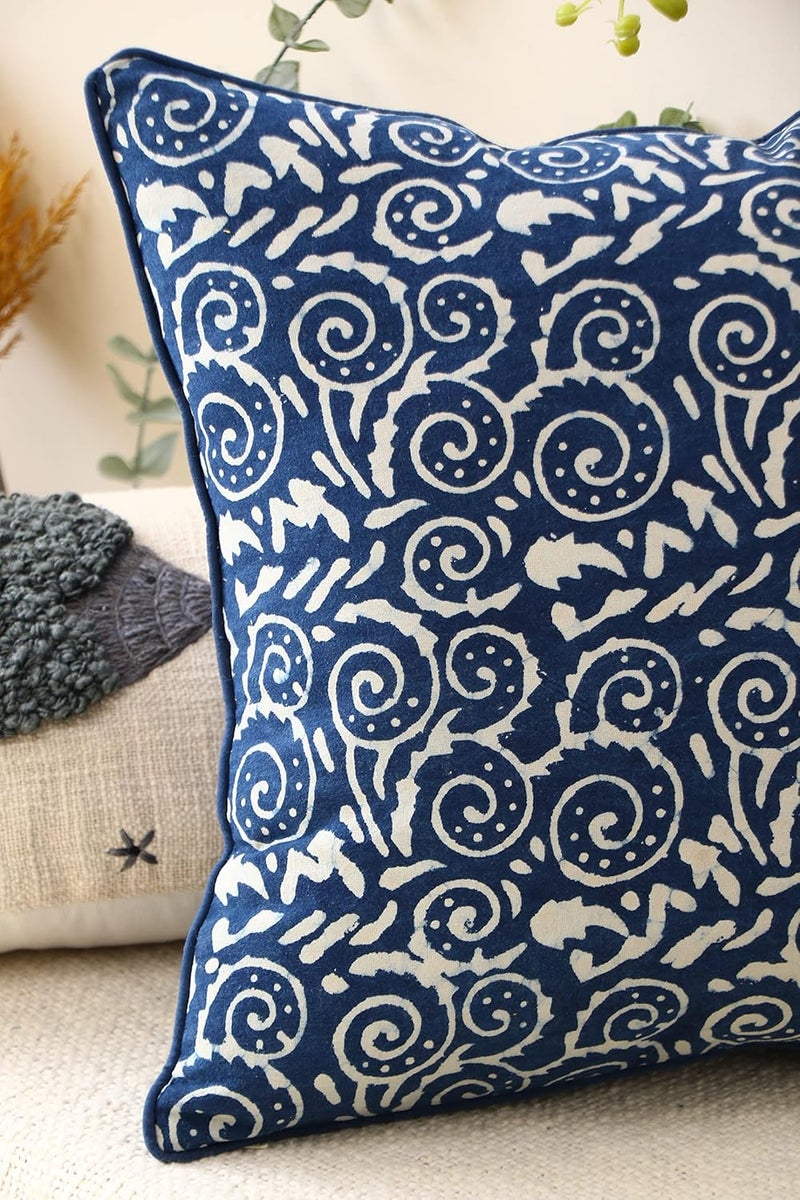IMPEXART PVT LTD Cotton 16TC Cushion Cover 18x18 inch Blue Set of 1 - Image 2