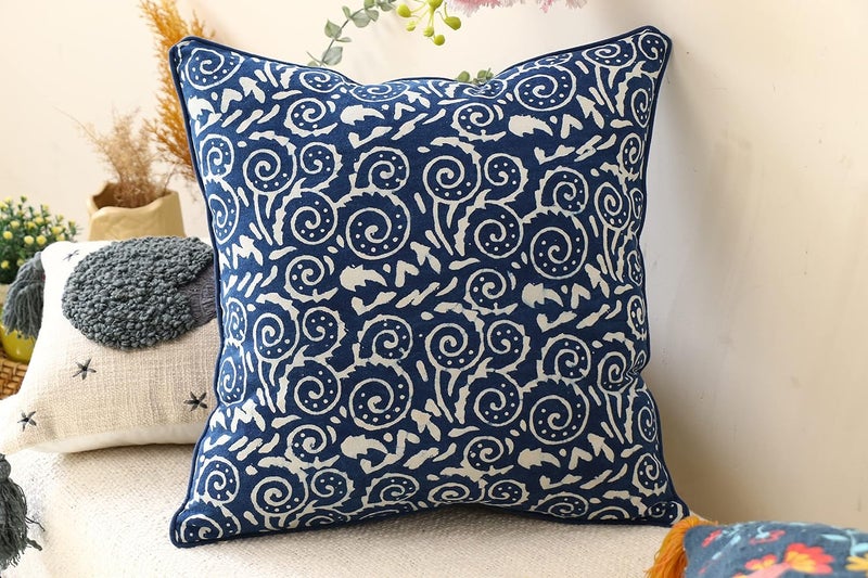 IMPEXART PVT LTD Cotton 16TC Cushion Cover 18x18 inch Blue Set of 1 - Image 1