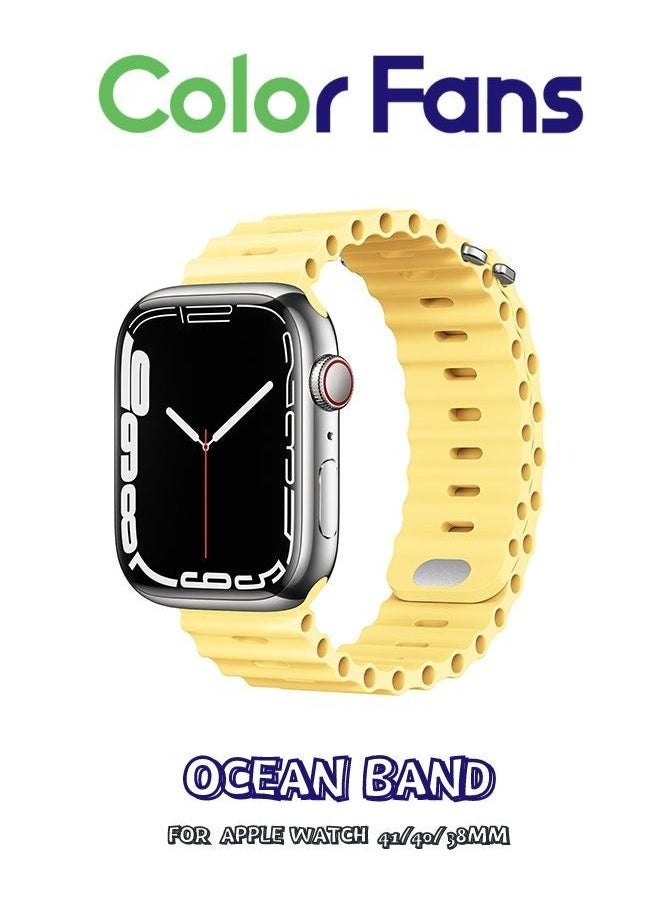 Color Fans - Soft Silicone Ocean Sports Strap Compatible Apple Watch 41mm 40mm 38mm for Men Women, Adjustible Watch Band for Apple Watch SE/Series 9/8/7/6/5/4/3/2/1 - Sunglow - Image 1