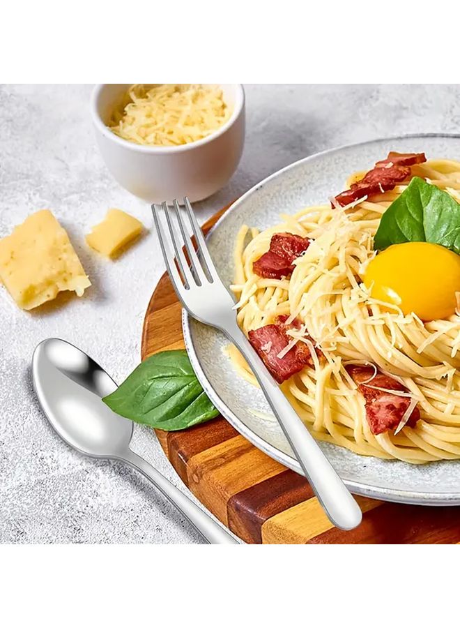 10pcs Silvery Stainless Steel Fork and Spoon Set Mirror Polished Dishwasher Safe - Image 2