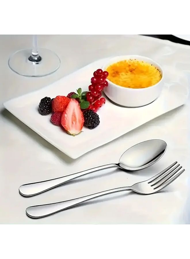 10pcs Silvery Stainless Steel Fork and Spoon Set Mirror Polished Dishwasher Safe - Image 4