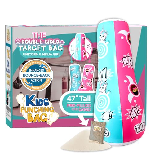 INFLATABLE DUDES Target Bag DoubleSided Unicorn Ninja Girl 47 Inches Kids Punching Bag Already Filled with Sand Bop Bag Inflatable Bopper Boxing Punching Bag for KidsUnique and Kuno - Image 1