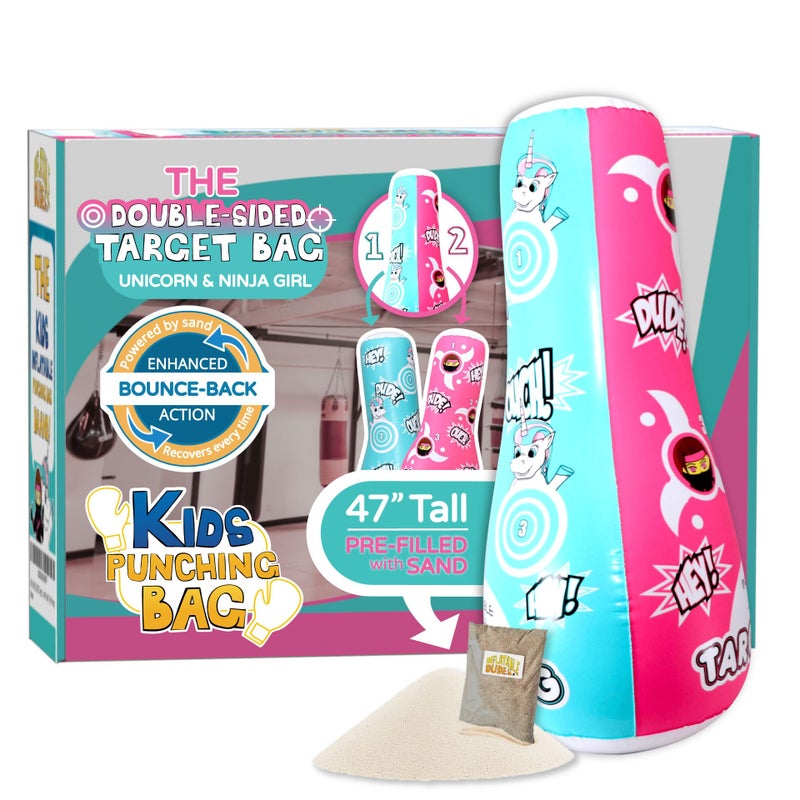 INFLATABLE DUDES Target Bag DoubleSided Unicorn Ninja Girl 47 Inches Kids Punching Bag Already Filled with Sand Bop Bag Inflatable Bopper Boxing Punching Bag for KidsUnique and Kuno - Image 2
