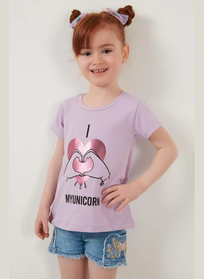 ليلا تيشيرت قطن برقبة دائرية مطبوع للبنات ليلى