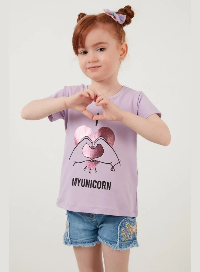 ليلا تيشيرت قطن برقبة دائرية مطبوع للبنات ليلى