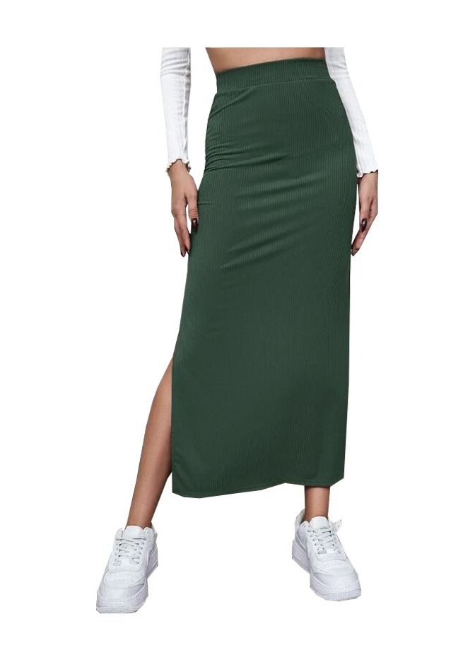 Loquat New Women's Half Skirt Solid Color Slit Long Skirt - Image 1