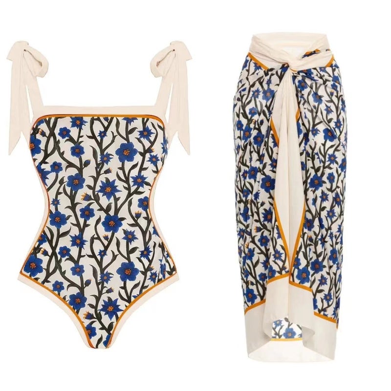 2025 Ins One-Piece Spring Swimsuit Independent Station Sunscreen Dress French Retro Beach Bikini - Image 1