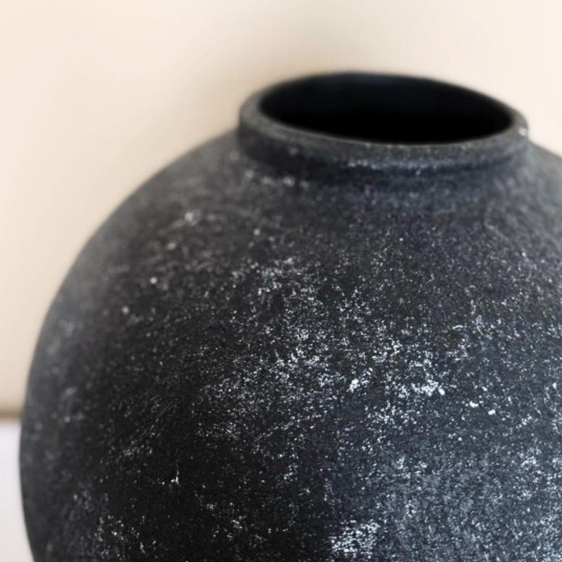 RyddeligHome Handmade Large Rustic Ceramic Vase 10.6 inches Tall, Farmhouse Stone Decor, Big Black Round Vase Living Room Home Decor, Earthy Textured Large Vases for Centerpieces Console Table - Image 4