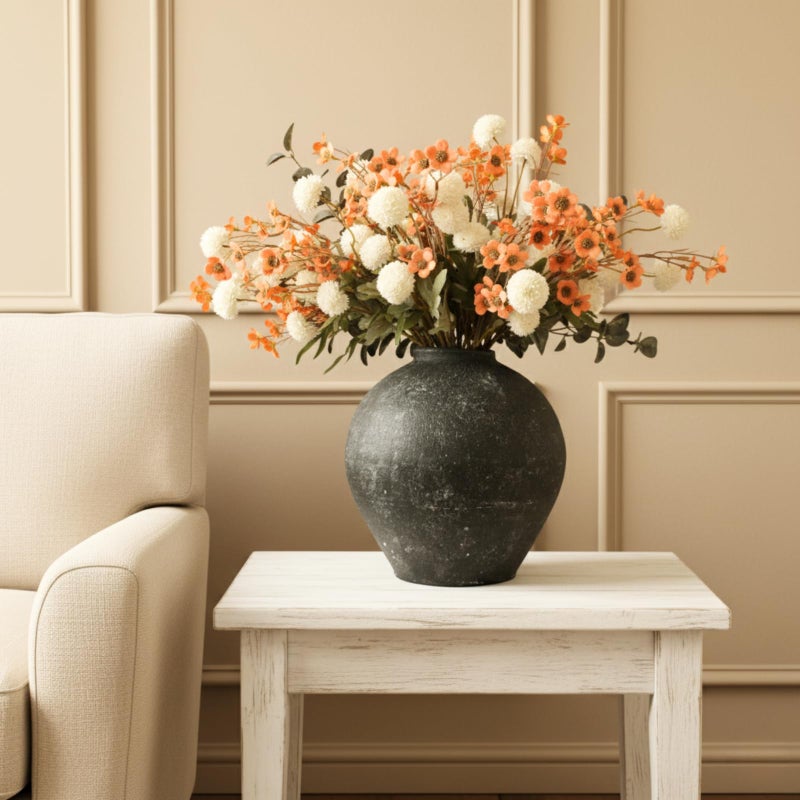 RyddeligHome Handmade Large Rustic Ceramic Vase 10.6 inches Tall, Farmhouse Stone Decor, Big Black Round Vase Living Room Home Decor, Earthy Textured Large Vases for Centerpieces Console Table - Image 3