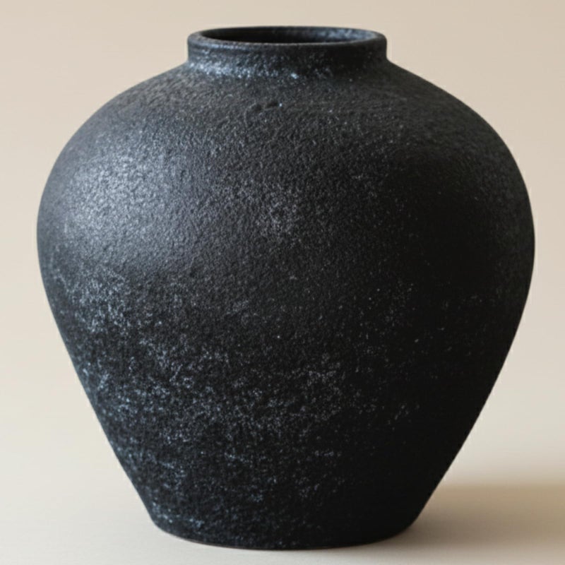 RyddeligHome Handmade Large Rustic Ceramic Vase 10.6 inches Tall, Farmhouse Stone Decor, Big Black Round Vase Living Room Home Decor, Earthy Textured Large Vases for Centerpieces Console Table - Image 1