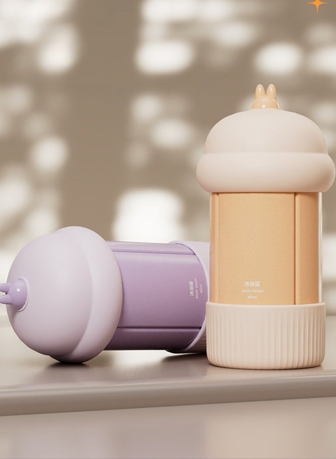 Silicone Travel Bottles Set 4 Pack - 60ML TSA Approved Leak Proof Squeeze Containers for Shampoo Lotion, Portable Toiletries for Airplane Carry On, Gift for Women (Beige& Purple) - Image 2