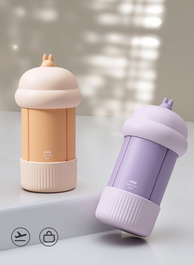 Silicone Travel Bottles Set 4 Pack - 60ML TSA Approved Leak Proof Squeeze Containers for Shampoo Lotion, Portable Toiletries for Airplane Carry On, Gift for Women (Beige& Purple) - Image 1