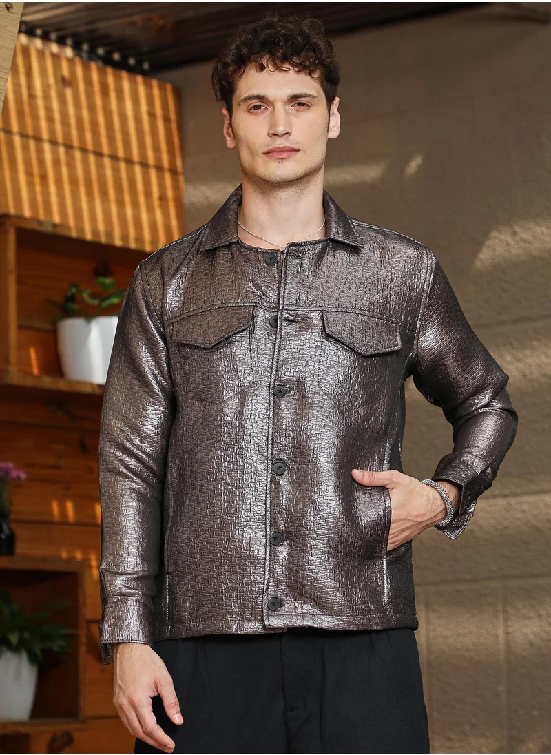 Campus Sutra Men's Space Grey Metallic Utility Shacket