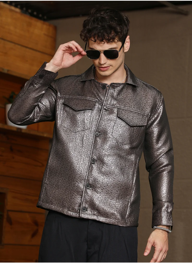 Campus Sutra Men's Space Grey Metallic Utility Shacket