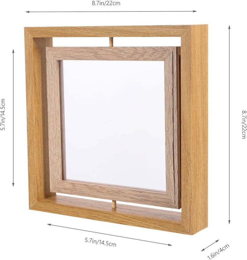 Rotating Square Picture Frame 6-inch Wooden Desktop Photo Holder Vintage Style Tabletop Decor for Bedroom and Living Room - Image 2