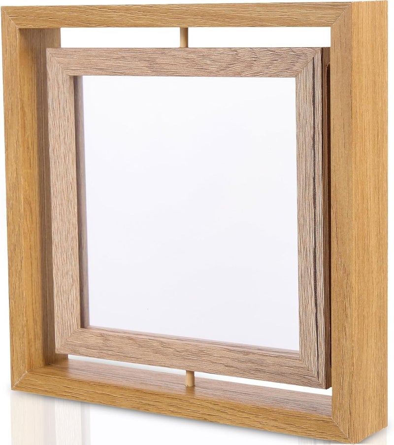 Rotating Square Picture Frame 6-inch Wooden Desktop Photo Holder Vintage Style Tabletop Decor for Bedroom and Living Room - Image 1