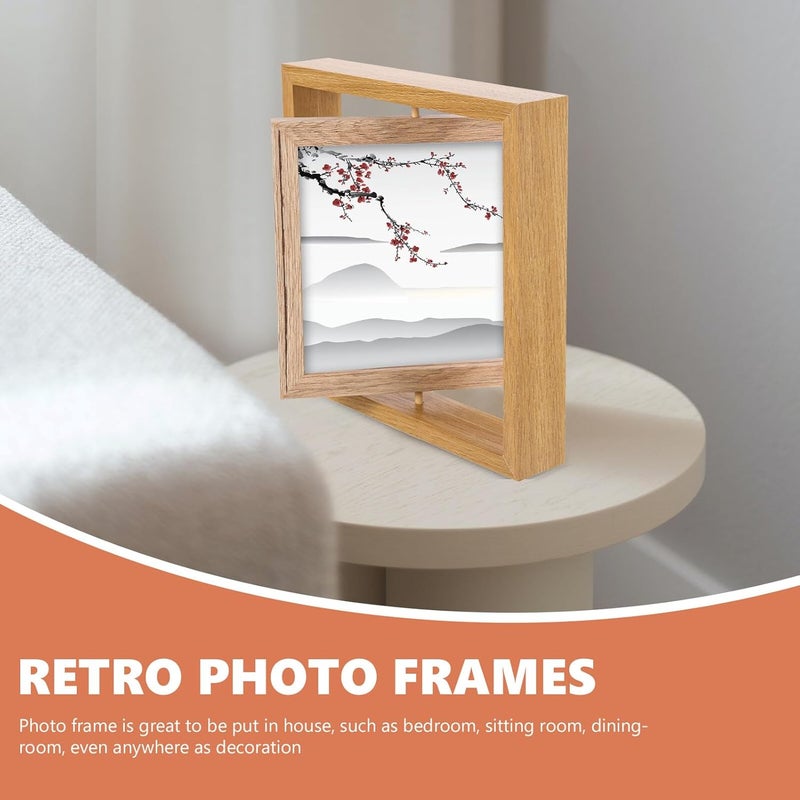 Rotating Square Picture Frame 6-inch Wooden Desktop Photo Holder Vintage Style Tabletop Decor for Bedroom and Living Room - Image 4