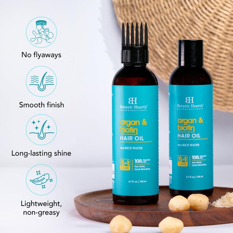 Botanic Hearth زيت شعر أركان وبيوتين من بوتانيك هيرث (6.7 أونصة سائلة) | يهدئ التجاعيد ويضيف اللمعان | زيت شعر خفيف بعد الغسل | يصلح الشعر الجاف والتالف | لجميع أنواع الشعر | بدون بارابين - Image 5