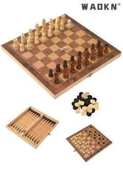 WAOKN Wooden Chess Set,3-in-1 Chess Board Games with Folding Chess Board, Chess&Checkers, Backgammon, Tic Tac Toe Games,Travel Folding Chess Board Game Sets for Adults and Kids，with Folding Carrying Case  - Image 1