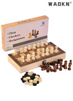 WAOKN Wooden Chess Set,3-in-1 Chess Board Games with Folding Chess Board, Chess&Checkers, Backgammon, Tic Tac Toe Games,Travel Folding Chess Board Game Sets for Adults and Kids，with Folding Carrying Case  - Image 2