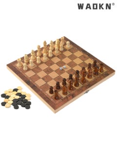 WAOKN Wooden Chess Set,3-in-1 Chess Board Games with Folding Chess Board, Chess&Checkers, Backgammon, Tic Tac Toe Games,Travel Folding Chess Board Game Sets for Adults and Kids，with Folding Carrying Case  - Image 3