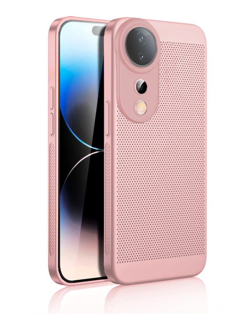 جراب تبديد الحرارة مع واقي عدسة كاميرا مدمج، ملائم للجسم، قابل للتهوية، مضاد لبصمات الأصابع، غطاء خلفي صلب من البولي كربونات، مقاوم للصدمات لهاتف Vivo V40/V40 Pro (وردي)