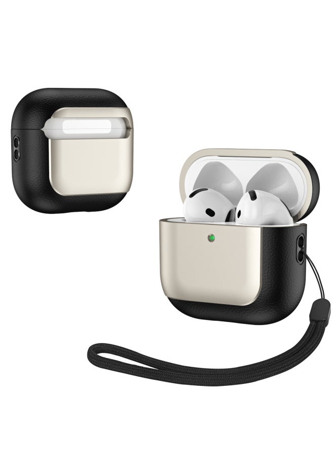 Generic - Suitable For Airpods 4 For Apple Bluetooth Protective Case Pro2 Electroplated Leather Anti-drop Business 6 Generation Headphone Case-Color:Gold-Applicable Models:Airpods 4 Anc Noise Reduction Version With Sound Hole At The Bottom - Image 1