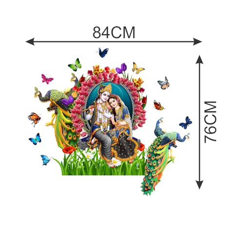 Sticker Yard Radha Krishna Butterfly Peacock Wall Decor for Kids Room, Hall, Kitchen, Living Room, Bedroom - Vinyl Multicolor (Standard Size 84X76Cm) - Image 4