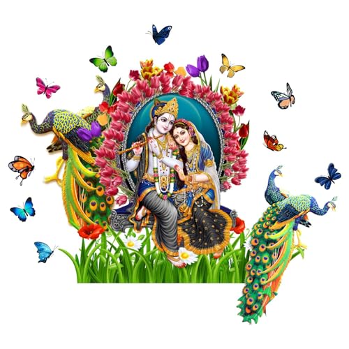Sticker Yard Radha Krishna Butterfly Peacock Wall Decor for Kids Room, Hall, Kitchen, Living Room, Bedroom - Vinyl Multicolor (Standard Size 84X76Cm) - Image 2