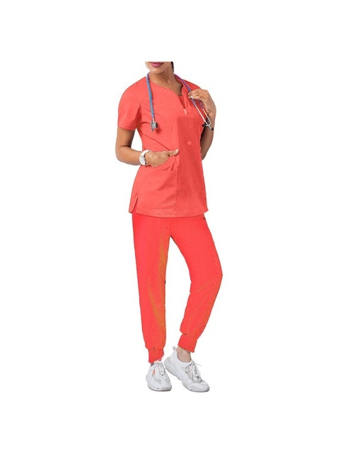 Loquat Womens Medical Scrubs Set Medical Uniform Set Orange Red - Image 1