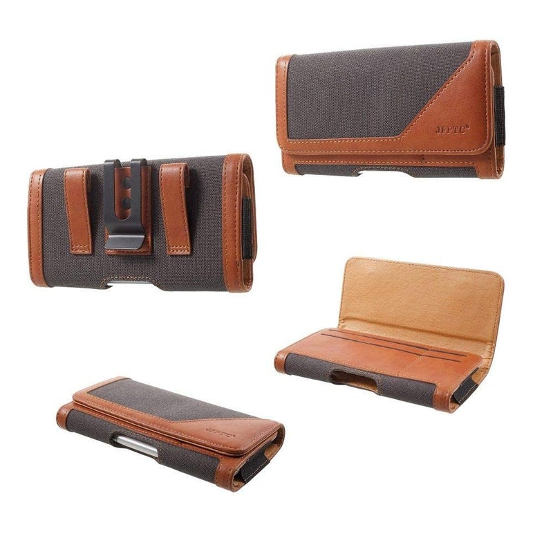 TDG ® Dual Tone Faux Leather Pouch Holster Belt Clip Case with Belt Loop & Magnetic Flap Compatible for Samsung Galaxy M12 - Image 2