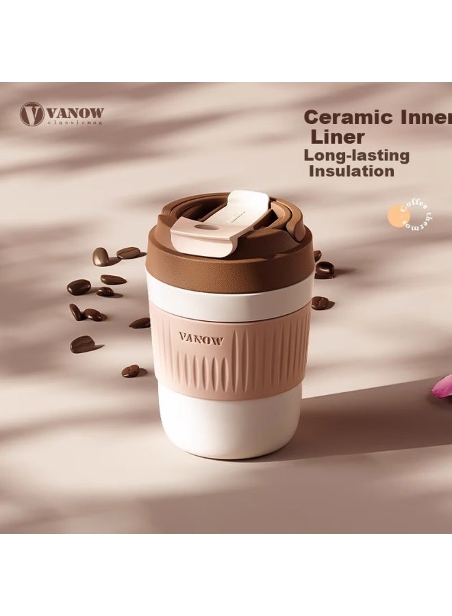Vanow Coffee Mug Insulated Tumbler For Women Portable Ceramic Liner High-style Travel Straw Water Bottle