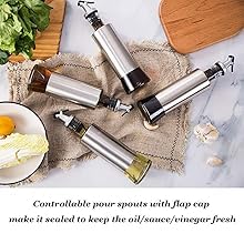 ToYooZe Glass Oil Dispenser with Steel Cover Seasoning BottleGlass Oil Bottle Leakproof Oiler Tank Household Stainless Steel Condiment Dispenser Steel 500ml - Image 5