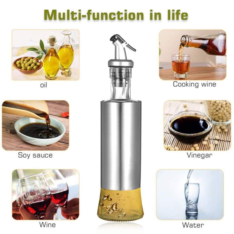 ToYooZe Glass Oil Dispenser with Steel Cover Seasoning BottleGlass Oil Bottle Leakproof Oiler Tank Household Stainless Steel Condiment Dispenser Steel 500ml - Image 2