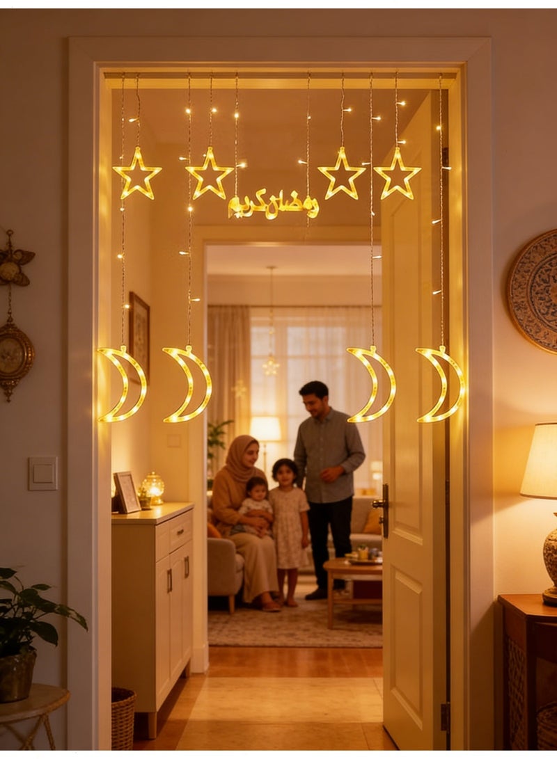 يواوليتي رمضان الديكور ضوء 2 متر الدافئة الأبيض القمر ستار الستار رمضان ضوء لغرفة النوم الجدار ، حزب في الهواء الطلق ، رمضان الزينة ، الجنية سلسلة ضوء مع 8 وسائط الإضاءة أوسب - Image 5