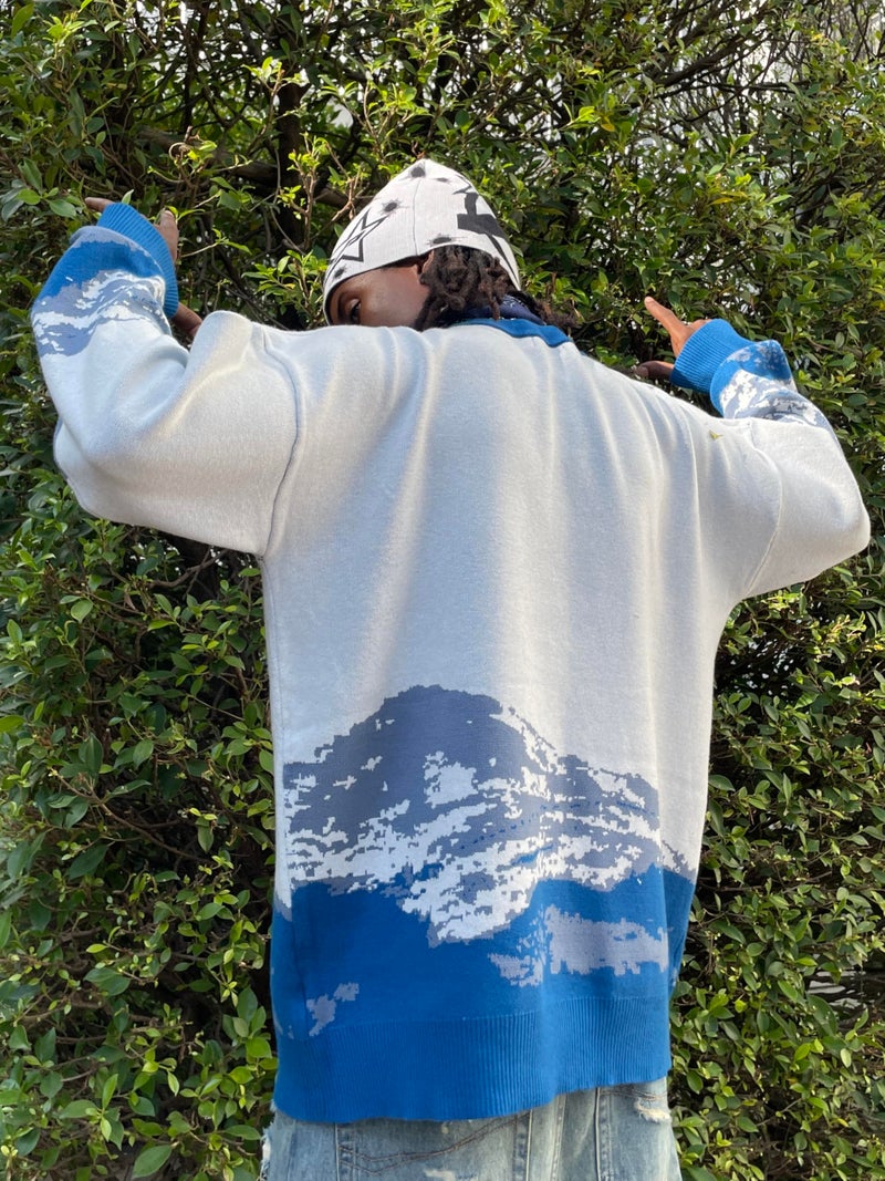 Yimoon Men Sweaters Oversized Graphic Casual Cable Knitted Jumper Pullover Cute Unisex Crewneck Retro Couple Tops (Blue-S) - Image 5