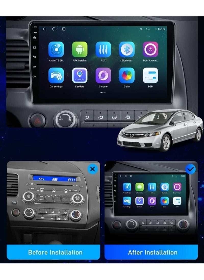 RAYMOS - Honda Civic Car Stereo  2006 To 2012 4GB RAM Support Apple Carplay Android Auto Wireless QLED Touch AHD Camera Included Bluetooth Offline Online Maps Support YouTube Play Store - Image 1