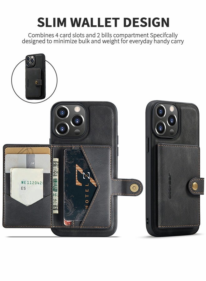 GROIC Design for IPhone 14 Pro Case 6.1 Inch PU Leather Wallet Shell Detachable Magnetic Back Kickstand Card Holder Slots Shockproof Protective Cover  - Image 4