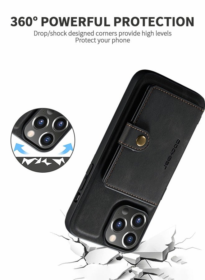 GROIC Design for IPhone 14 Pro Case 6.1 Inch PU Leather Wallet Shell Detachable Magnetic Back Kickstand Card Holder Slots Shockproof Protective Cover  - Image 5