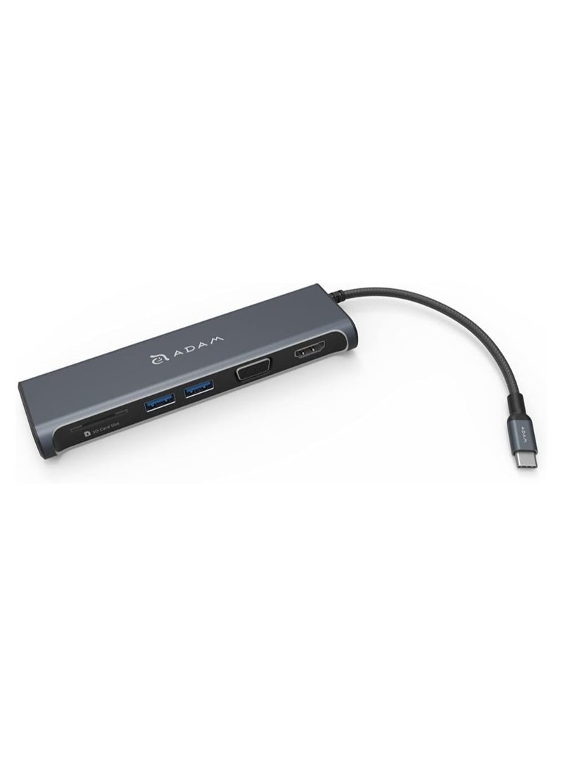 Adam Elements CASA A03 5 port USB-C Hub with VGA and HDMI- Grey - Image 1