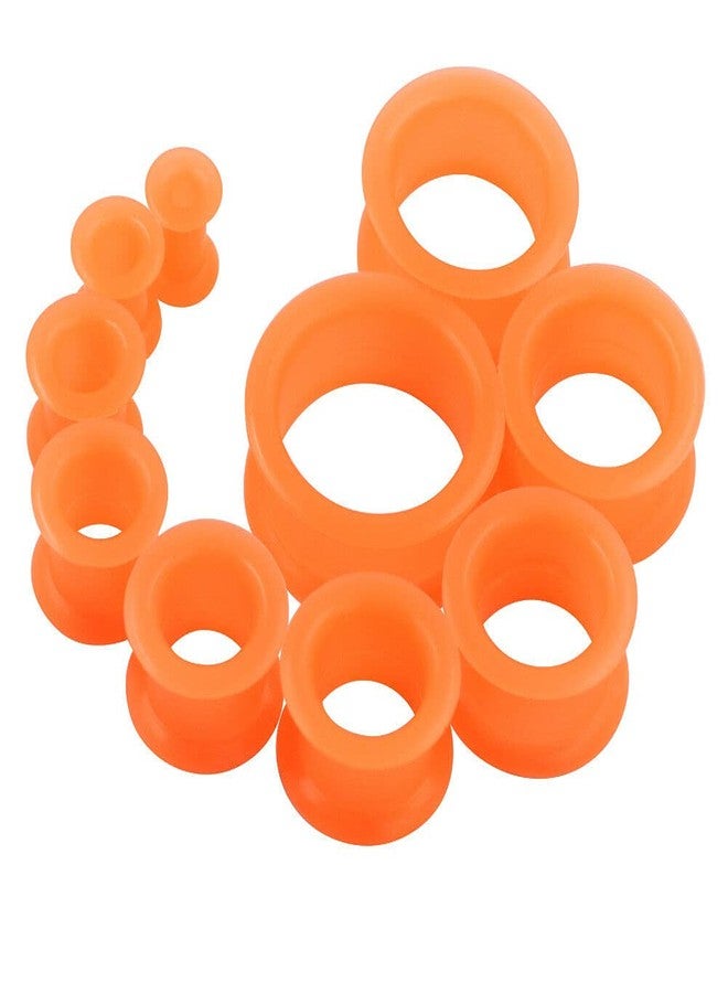 Pair 15/16" (24MM) ORANGE SILICONE EYELET TUNNELS Double Flare Gauges Thin Soft Flexible Flesh Plugs (2pcs) - Image 2