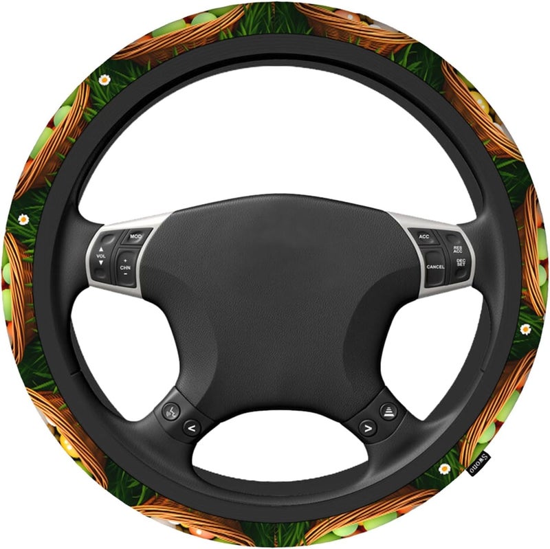 Swono Easter Eggs Universal Neoprene Steering Wheel Cover Colorful Easter Eggs in Basket Grass 15 Inch Steering Wheel Covers, Printed Steering Wheel Elastic Protection for Women and Girls - Image 2