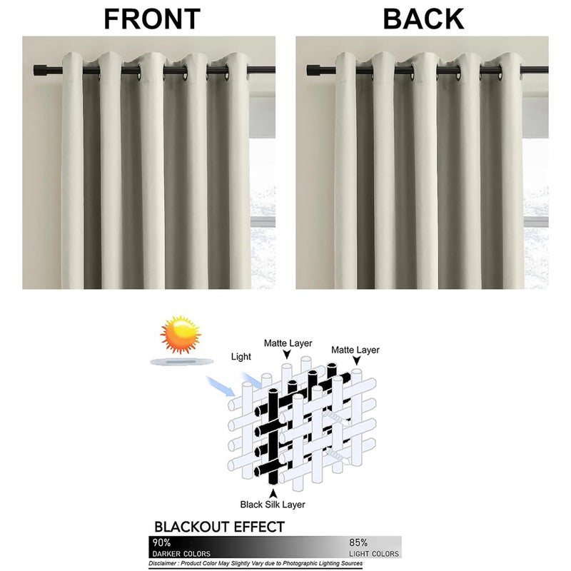 CASABLEU ستارة كاسابلو طويلة مطبوعة معتمة للغرف مجموعة من 2، طباعة زهور رقمية بتصميم حلقات معدنية للنوافذ والأبواب (كريم، 7 أقدام) - Image 3