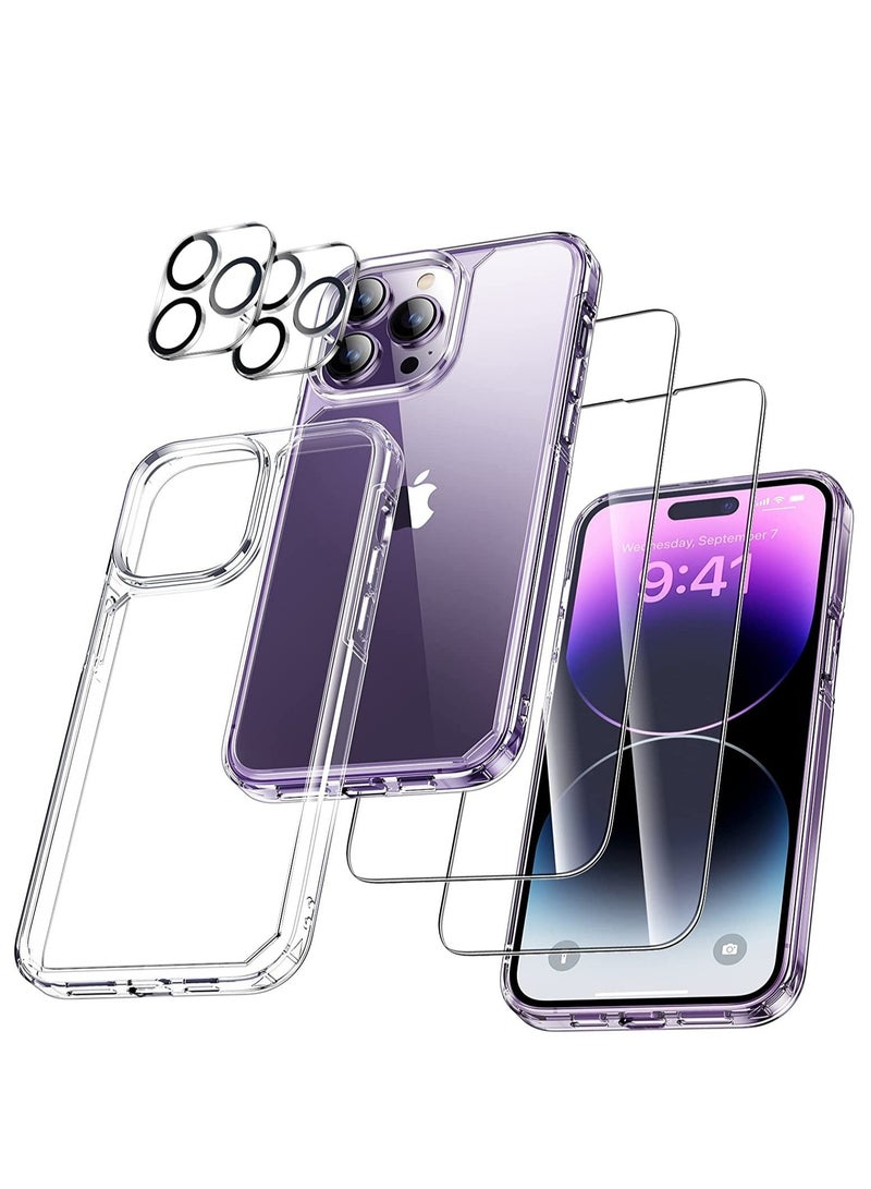 ELTRAZONE [5 in 1] uniqueMe Designed for iPhone 14 Pro Max Case with 2 Pack Tempered Glass Screen Protector 2pcs Camera Lens Protector  [Military Grade Protection] Shockproof Slim Thin  Anti-Scratch Kit-Clear - Image 1