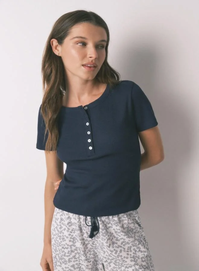 women'secret Blue cotton short sleeve T-shirt
